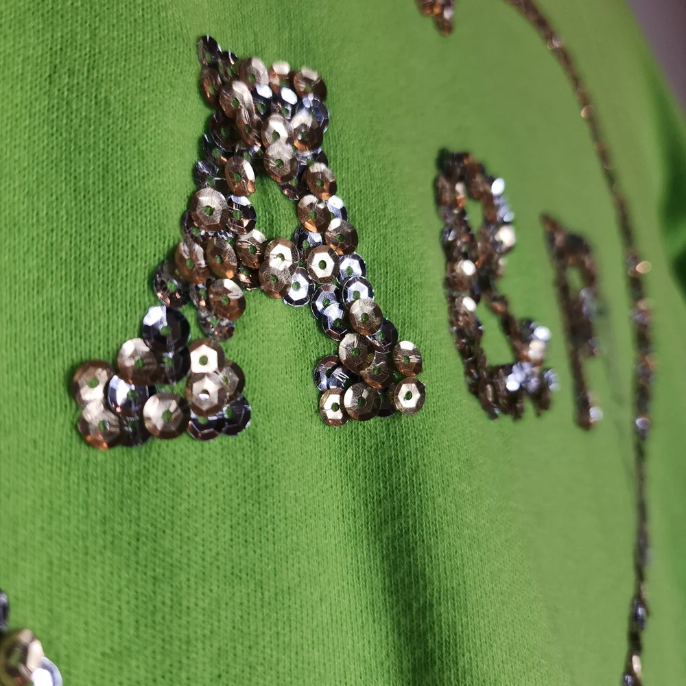 NWT Abercrombie Green Sweatshirt Heart Sequin Size Small - Picture 2 of 14